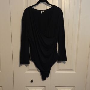 Chic Black Women's Drape Bodysuit